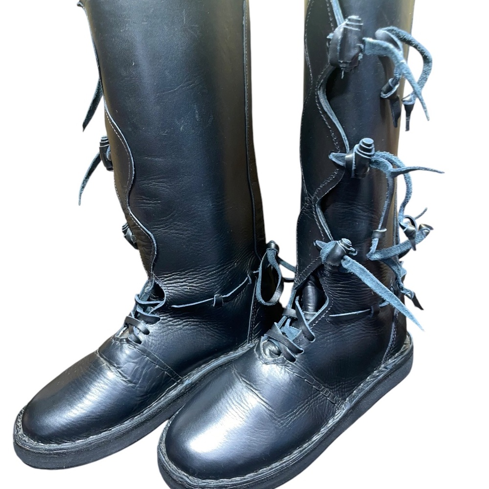 Handmade Medieval Renaissance Viking High Leather‎ Black Boots Sz 8